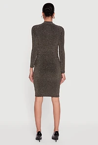 Womens Lurex Long Sleeve Side Ruched Dress with Rhinestones,