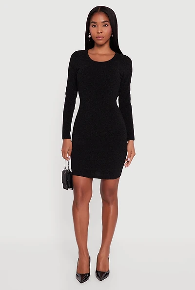Womens Almost Famous Lurex Long Sleeve Tie Back Cut Out Mini Dress,