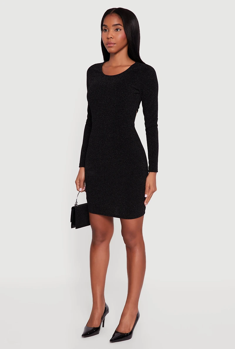 Almost Famous Lurex Long Sleeve Tie Back Cut Out Mini Dress