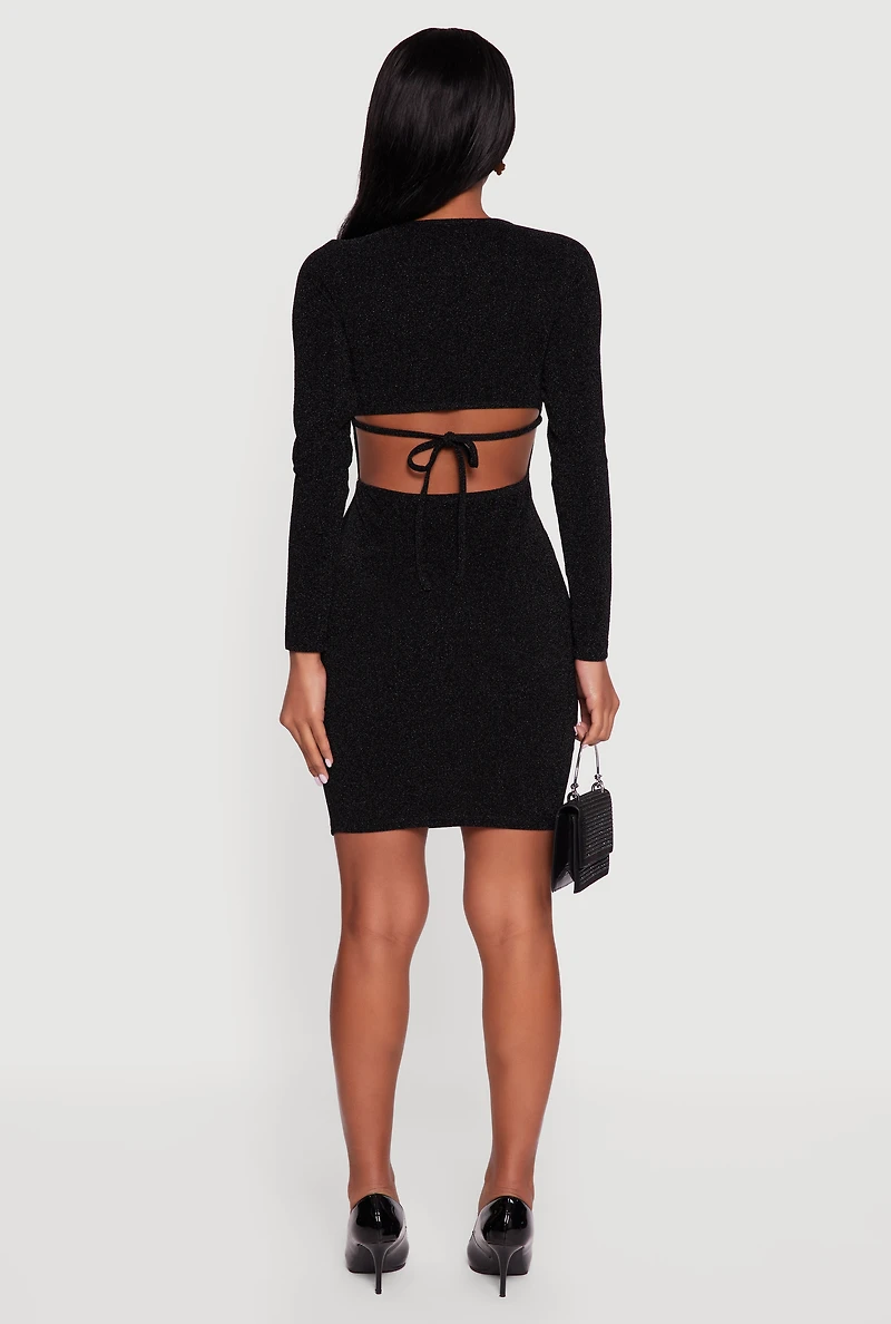 Almost Famous Lurex Long Sleeve Tie Back Cut Out Mini Dress