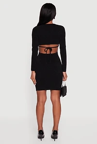 Almost Famous Lurex Long Sleeve Tie Back Cut Out Mini Dress
