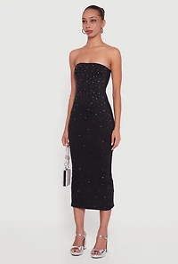Womens Almost Famous Rhinestone Midi Tube Dress, Black,