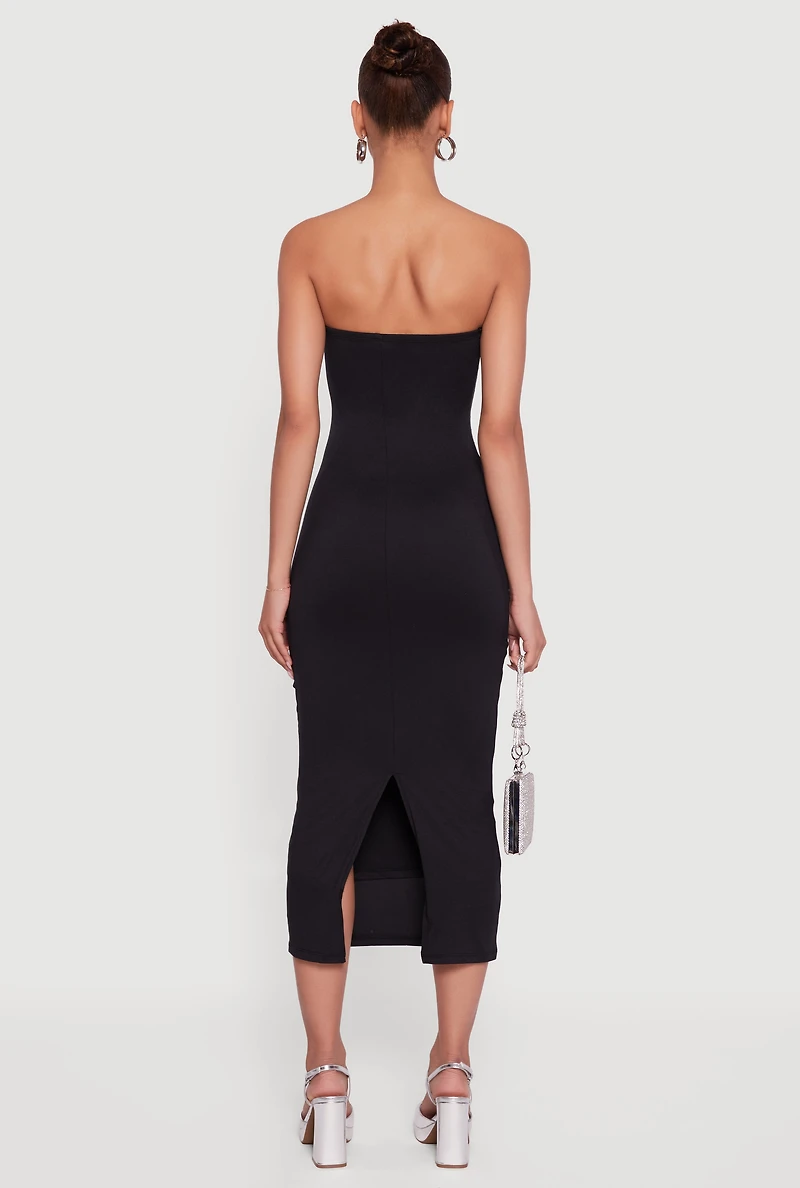 Womens Almost Famous Rhinestone Midi Tube Dress, Black,