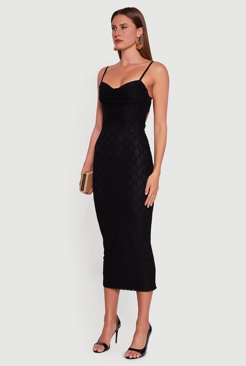 Womens Floral Lace Sweetheart Cowl Neck Maxi Dress,