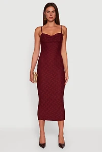 Womens Floral Lace Sweetheart Cowl Neck Maxi Dress, Burgundy,