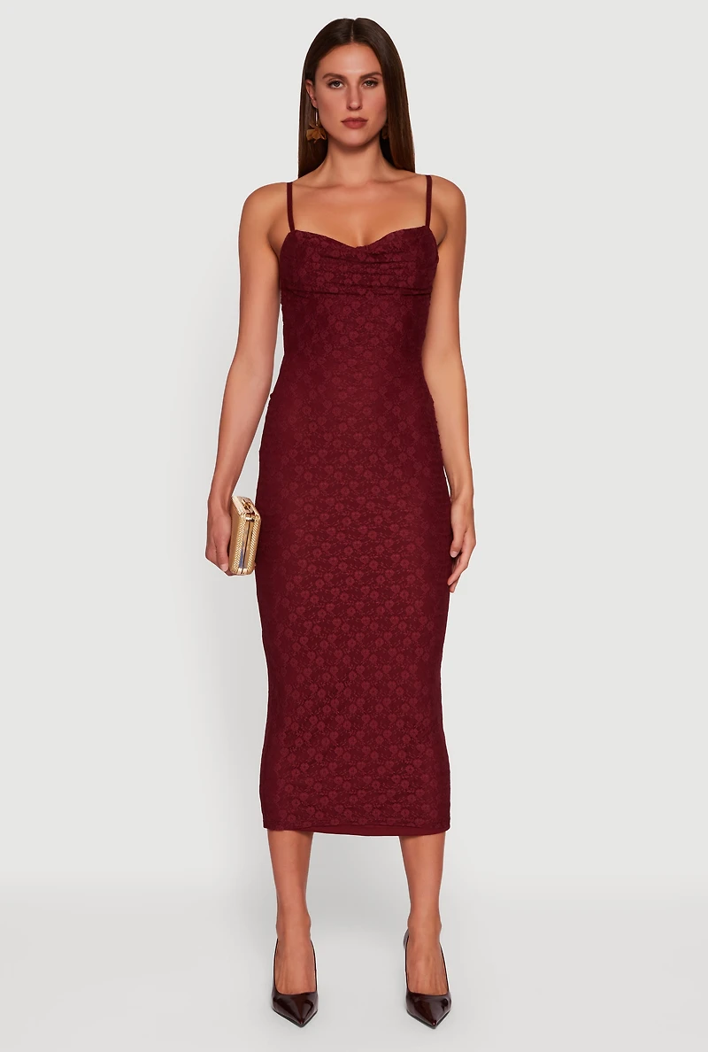 Womens Floral Lace Sweetheart Cowl Neck Maxi Dress,