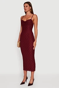 Womens Floral Lace Sweetheart Cowl Neck Maxi Dress, Burgundy,