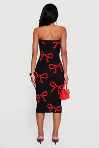 Womens Almost Famous Bow Print Tube Dress, Black, Size XL