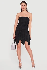 Womens Strapless Side Ruched Handkerchief Hem Dress,
