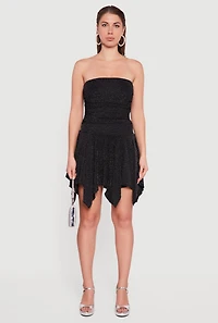 Womens Strapless Side Ruched Handkerchief Hem Dress,