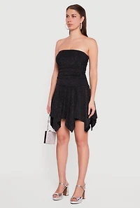 Womens Strapless Side Ruched Handkerchief Hem Dress,