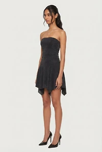 Strapless Side Ruched Handkerchief Hem Dress
