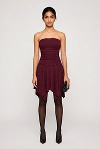 Strapless Side Ruched Handkerchief Hem Dress