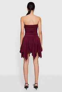 Strapless Side Ruched Handkerchief Hem Dress