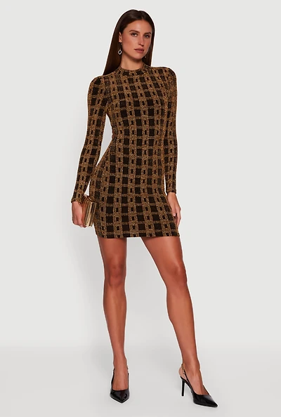 Womens Almost Famous Patterned Lurex Open Tie Back Mini Dress, Brown, Size XL