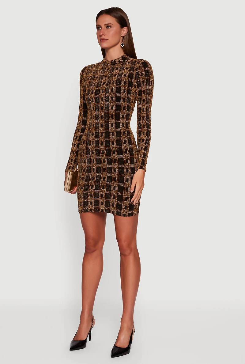 Womens Almost Famous Patterned Lurex Open Tie Back Mini Dress,