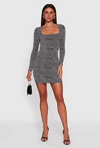 Womens Almost Famous Patterned Lurex Open Tie Back Mini Dress, Grey, Size M
