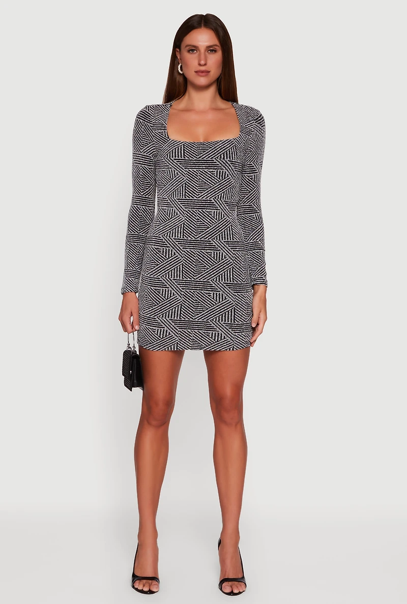 Womens Almost Famous Patterned Lurex Open Tie Back Mini Dress, Grey, Size M