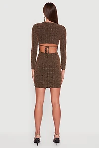 Womens Almost Famous Patterned Lurex Open Tie Back Mini Dress,