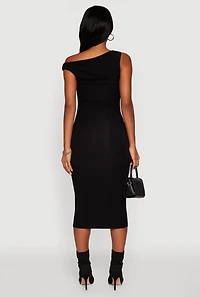 Asymmetrical One Shoulder Ruched Midi Dress