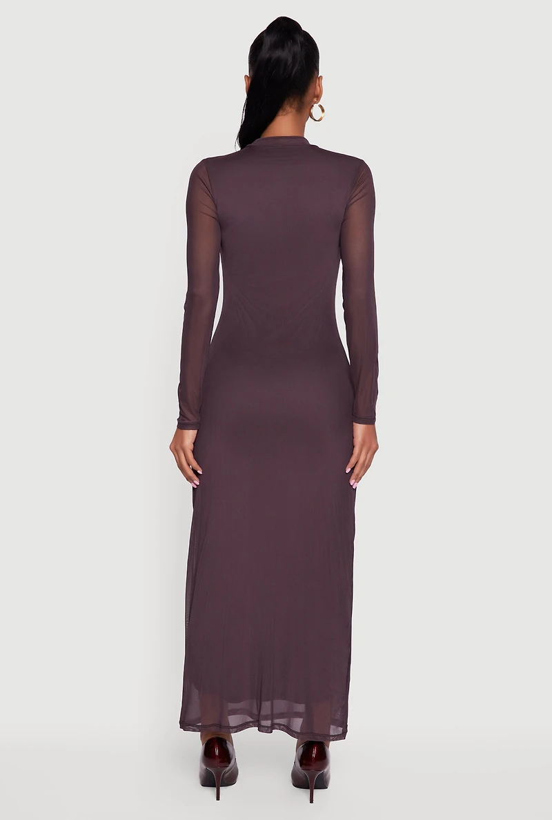 Almost Famous Floral Mesh Long Sleeve Mock Neck Maxi Dress