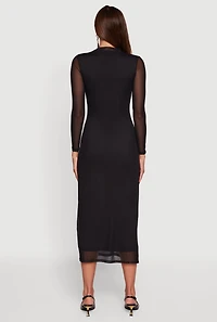 Womens Almost Famous Floral Mesh Long Sleeve Mock Neck Maxi Dress, Black, Size M