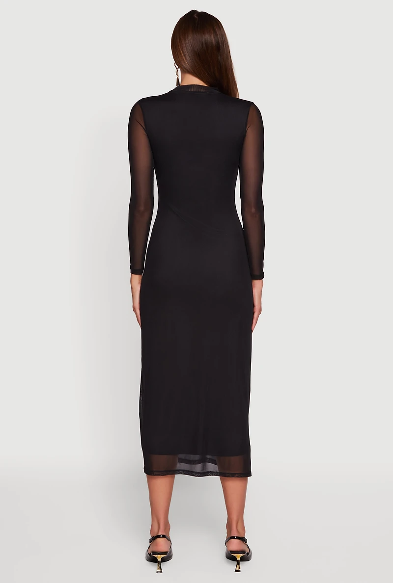 Womens Almost Famous Floral Mesh Long Sleeve Mock Neck Maxi Dress,