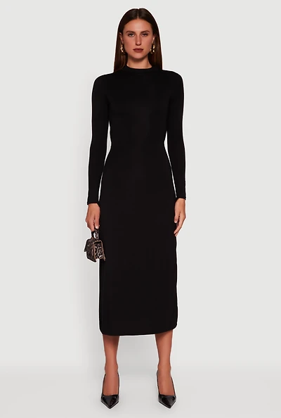 Mock Neck Keyhole Back Midi Dress