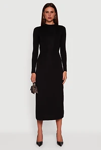 Mock Neck Keyhole Back Midi Dress