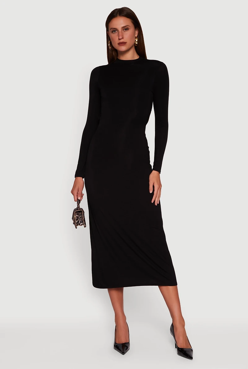 Mock Neck Keyhole Back Midi Dress