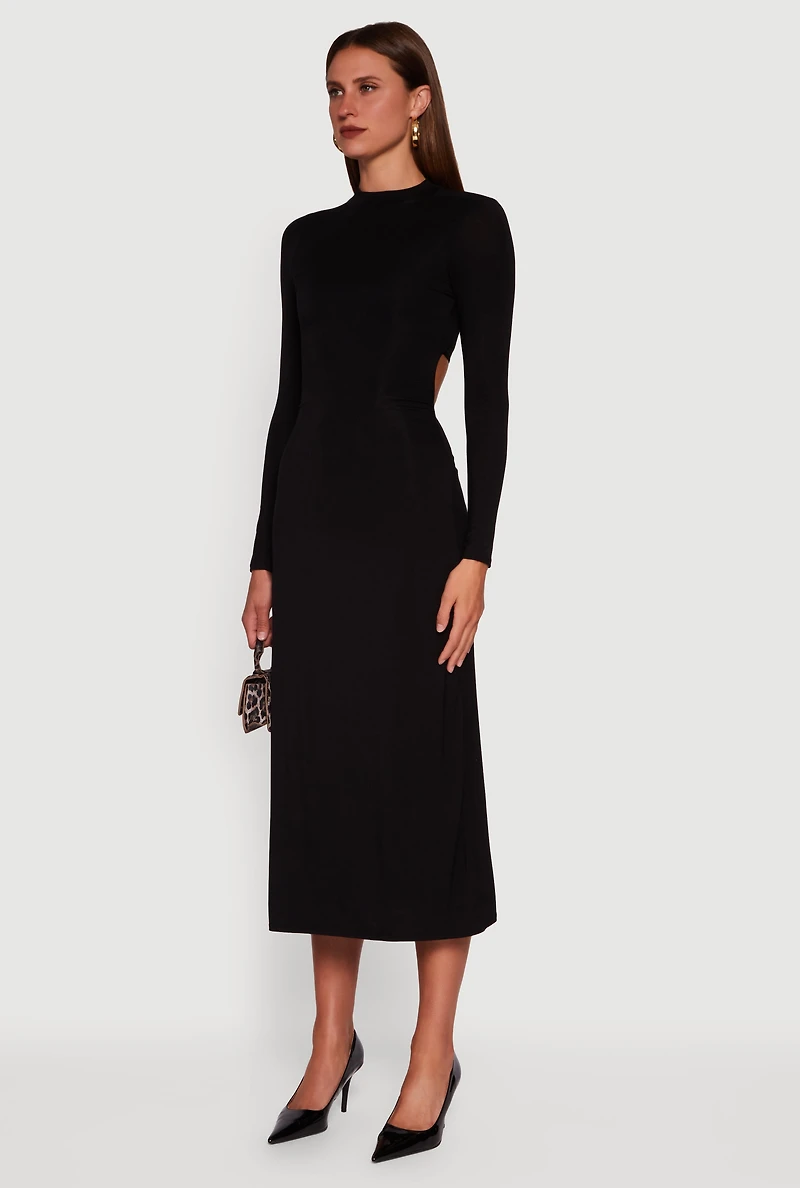 Mock Neck Keyhole Back Midi Dress