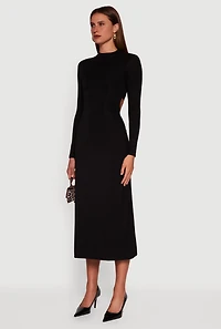 Mock Neck Keyhole Back Midi Dress