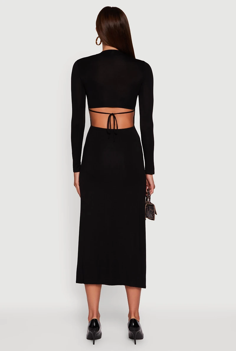 Mock Neck Keyhole Back Midi Dress
