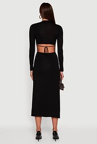 Mock Neck Keyhole Back Midi Dress
