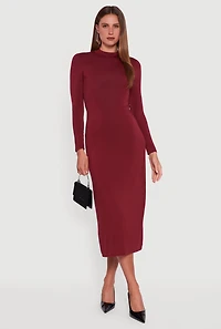 Mock Neck Keyhole Back Midi Dress