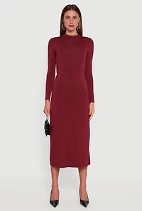 Mock Neck Keyhole Back Midi Dress