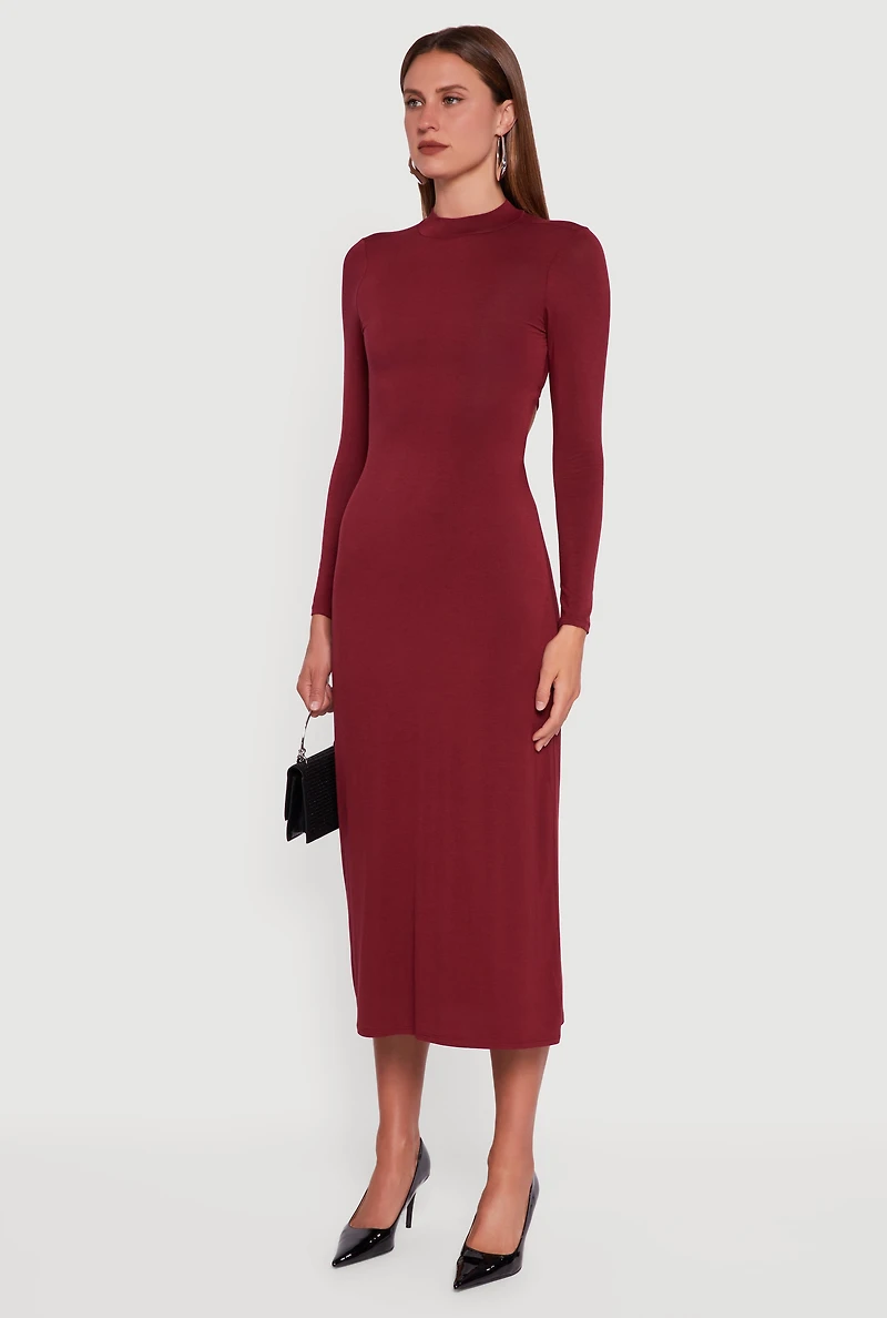 Mock Neck Keyhole Back Midi Dress