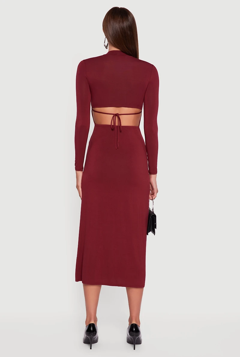 Mock Neck Keyhole Back Midi Dress