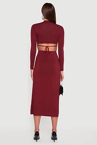 Mock Neck Keyhole Back Midi Dress
