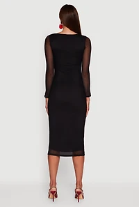 Womens Almost Famous Mesh Rose Print Long Sleeve Midi Dress, Black, Size S