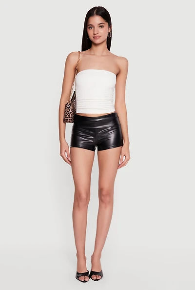 Mid Rise Faux Leather Shorts