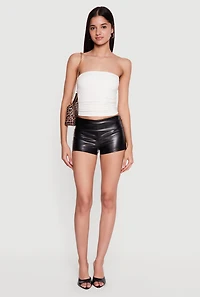 Mid Rise Faux Leather Shorts