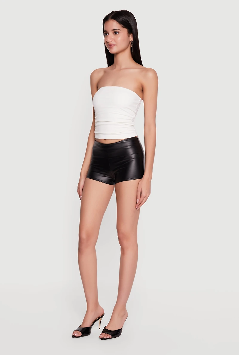 Mid Rise Faux Leather Micro Shorts