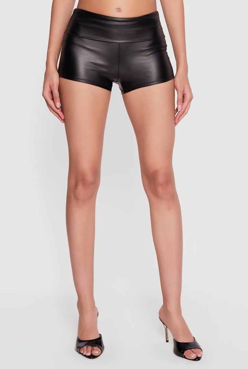 Mid Rise Faux Leather Micro Shorts