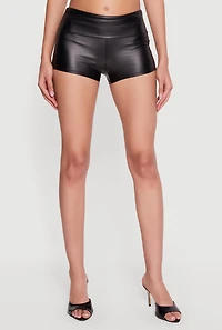 Mid Rise Faux Leather Micro Shorts
