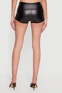 Mid Rise Faux Leather Micro Shorts