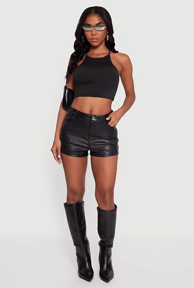 Fleece Lined Faux Leather Shorts