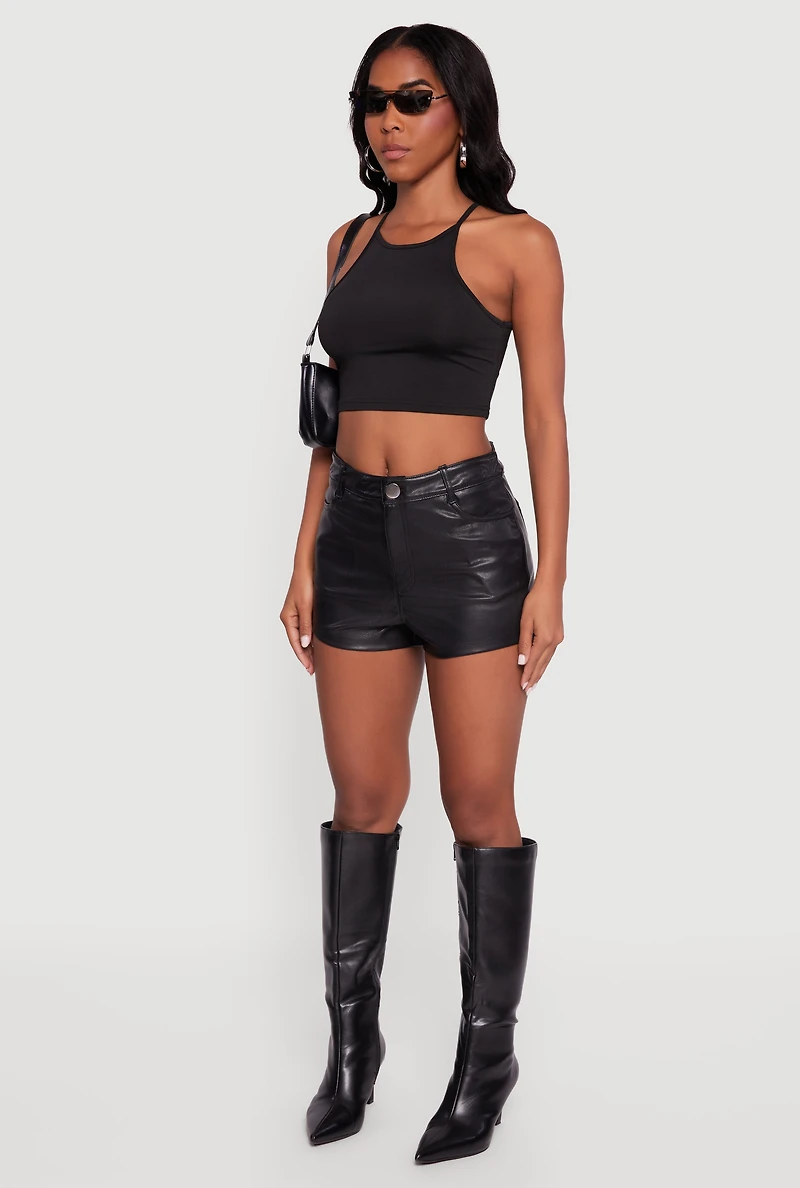 Fleece Lined Faux Leather Shorts