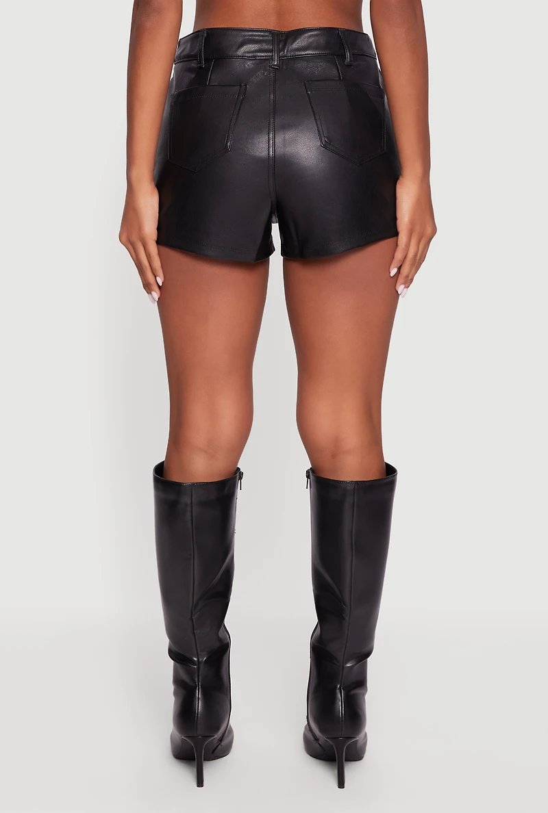 Womens Fleece Lined Faux Leather Shorts, Black, Size S