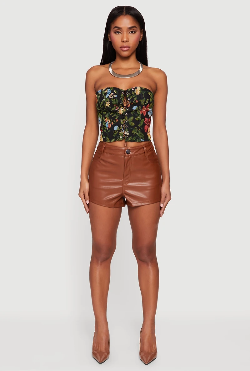 Fleece Lined Faux Leather Shorts